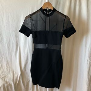 Kimchi Blue Black Mesh Inset Short Sleeve Bodycon Mini Dress